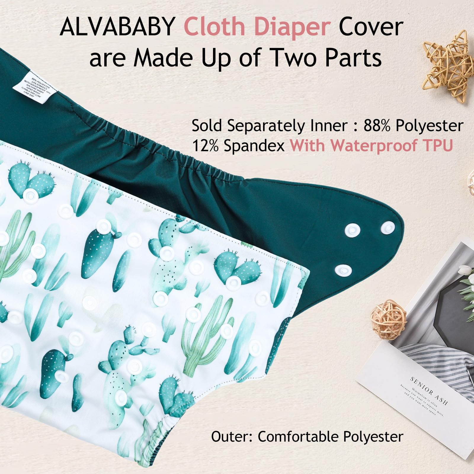ALVA diaper covers highlight crossover snaps for reliable adjustments.