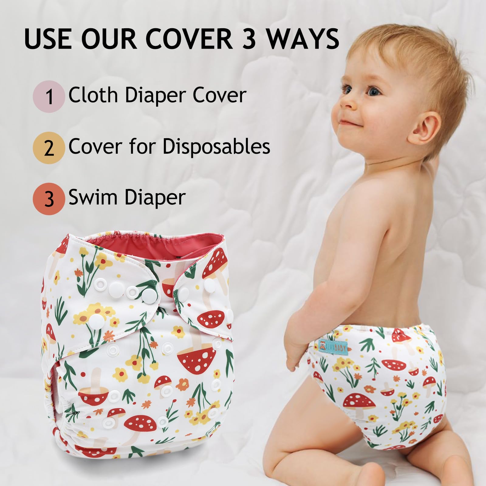 ALVA diaper cover outer and inner layers displaying breathable materials.