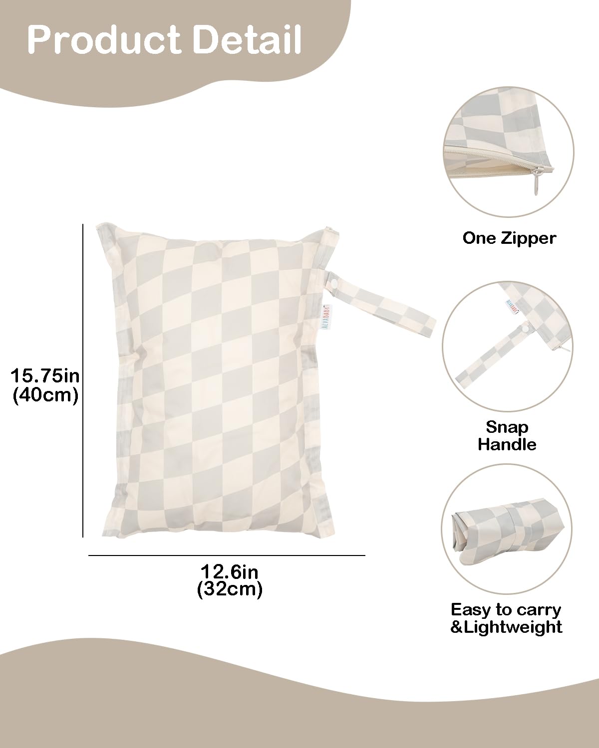 ALVA secure zipper closure provides quick access and secure storage.