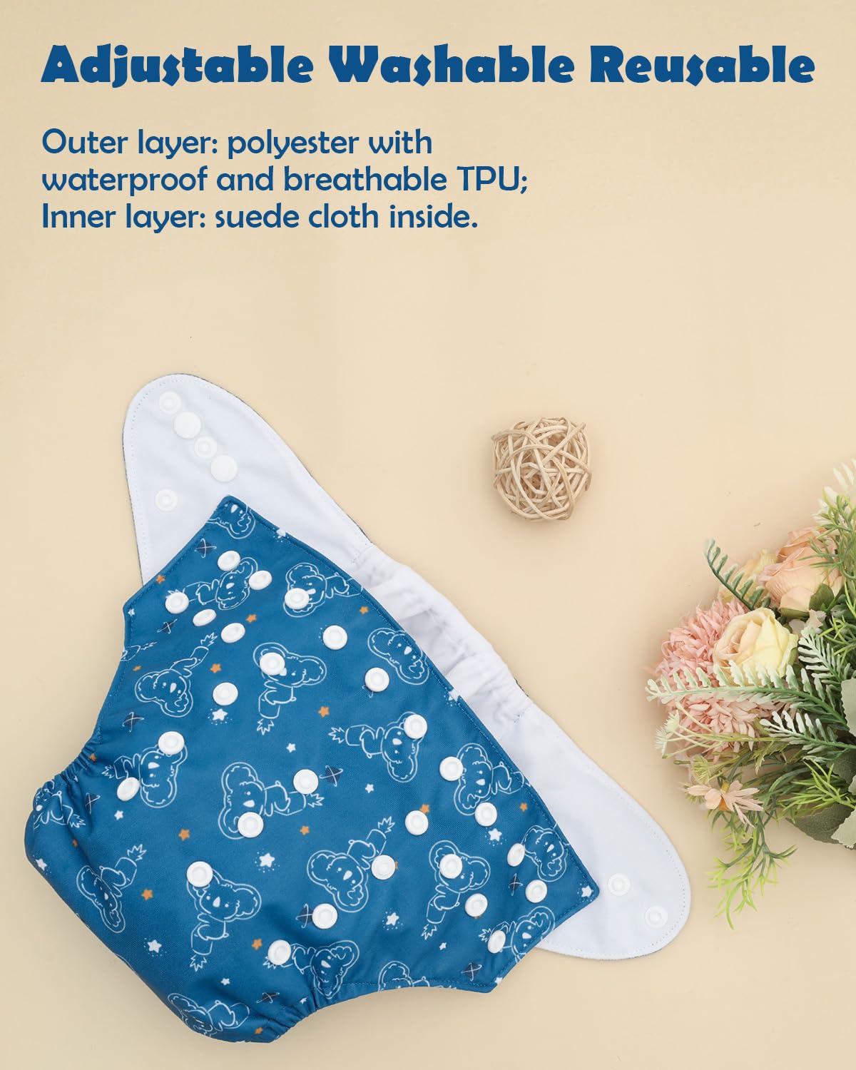 ALVABABY 3-layer inserts highlight absorbency and quick-dry performance.