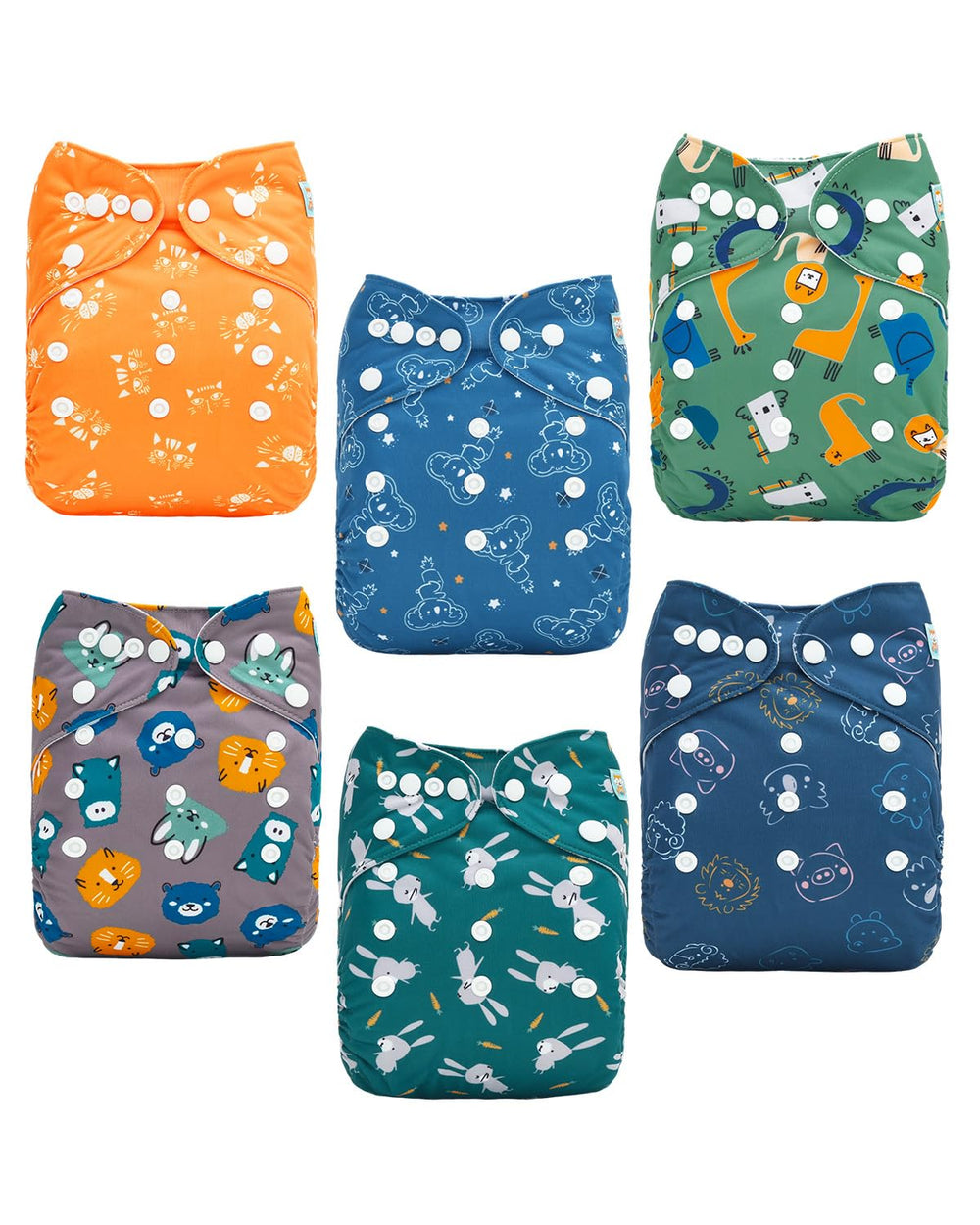 ALVABABY 6-pack cloth diapers with stylish pattern for reusable daily protection.