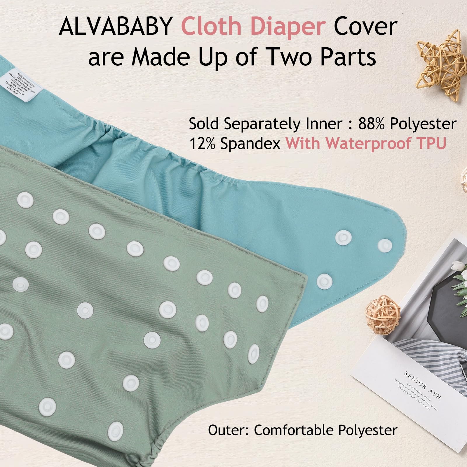 ALVABABY diaper cover with adjustable snaps for easy sizing.
