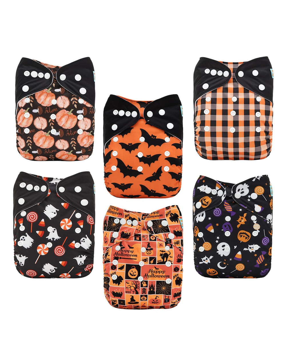 ALVABABY Halloween cloth diapers 6-pack showcasing reusable design for eco-conscious families.