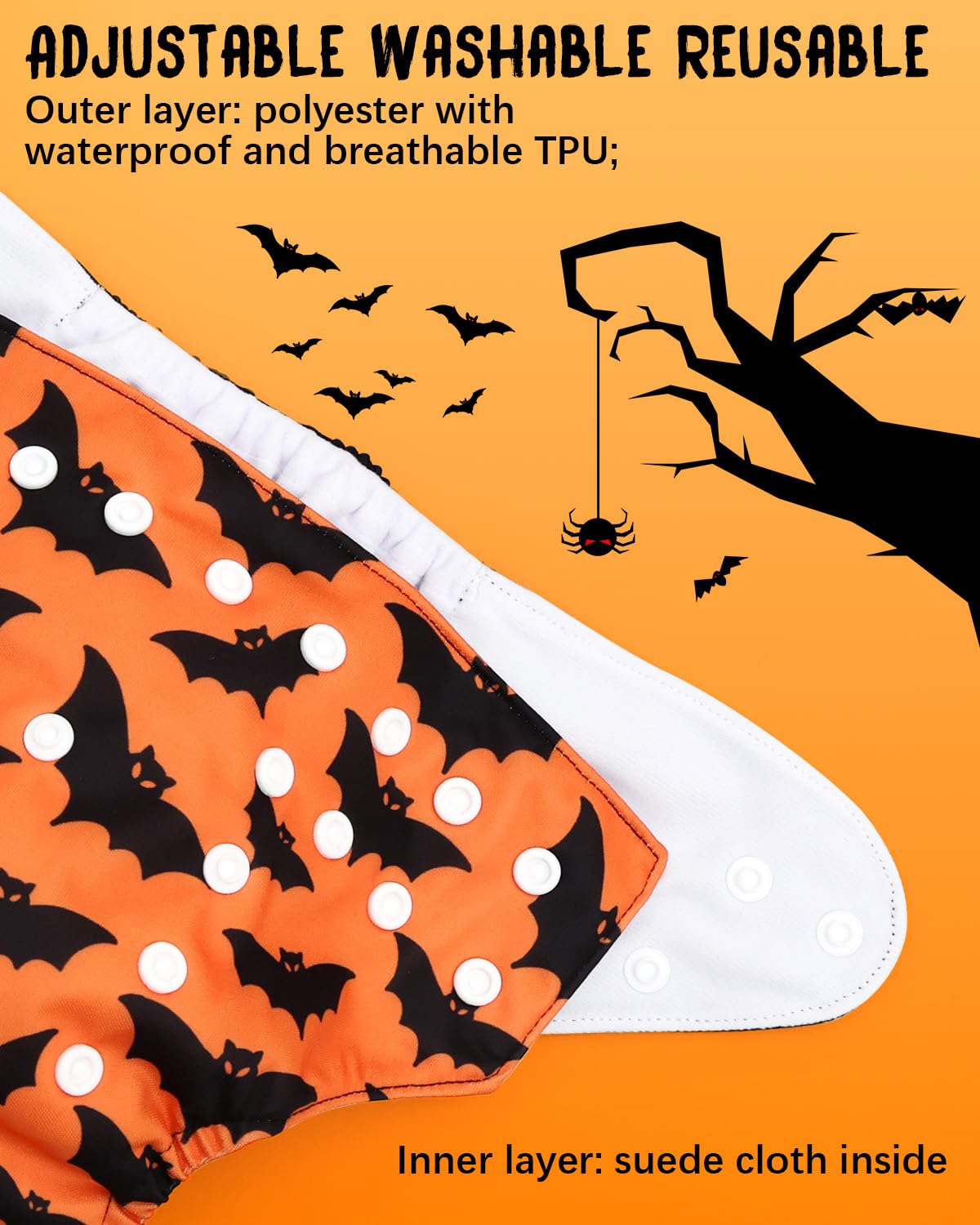 ALVABABY diaper hip and crossover snaps help prevent wing droop for secure fit.