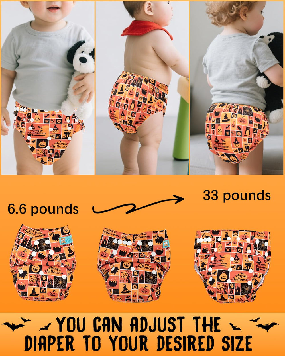 ALVABABY hip crossover snaps reduce wing droop for a secure fit.