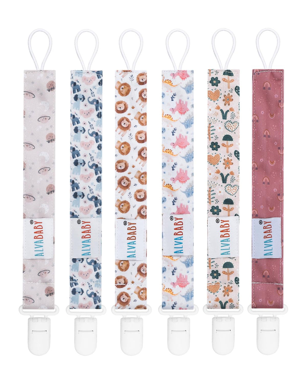 ALVABABY pacifier clip floral pattern keeps pacifier secure.