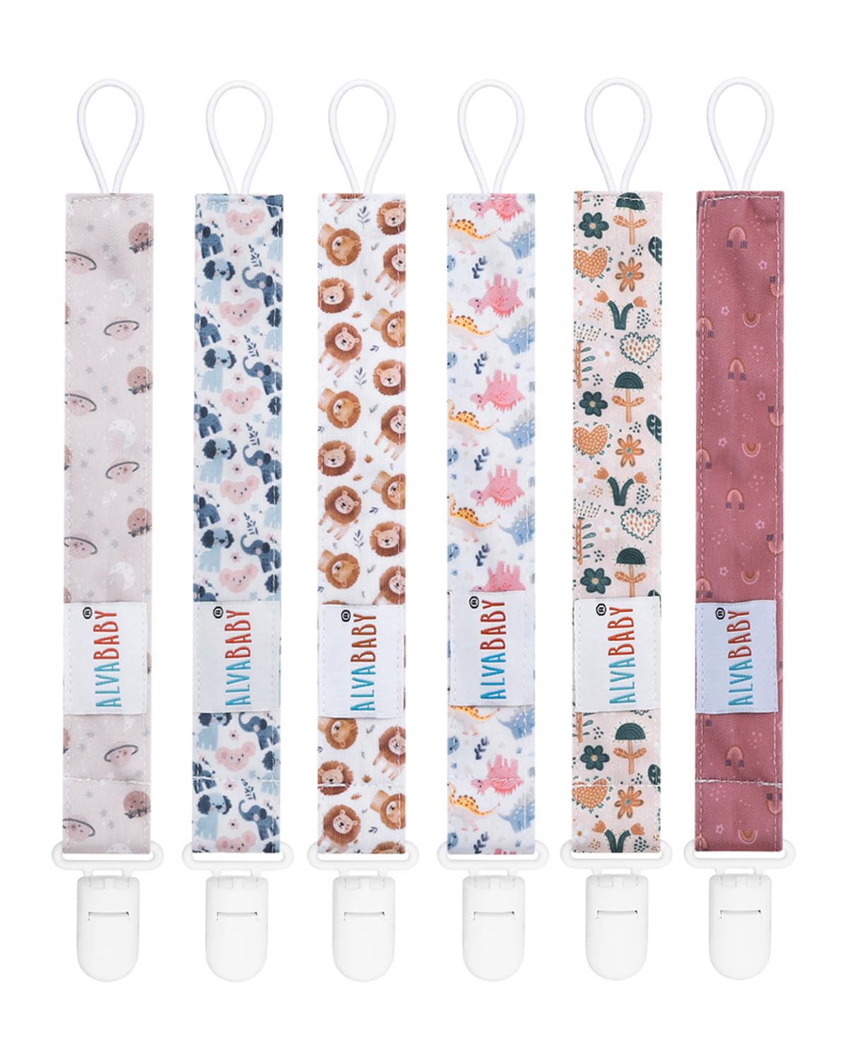 ALVABABY pacifier clip floral pattern keeps pacifier secure.