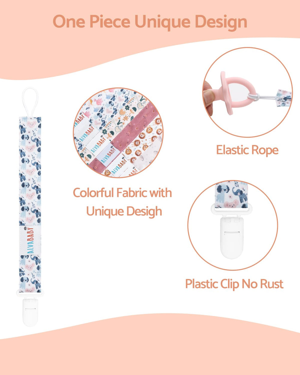ALVABABY pacifier clip nylon rope close-up shows durable construction.