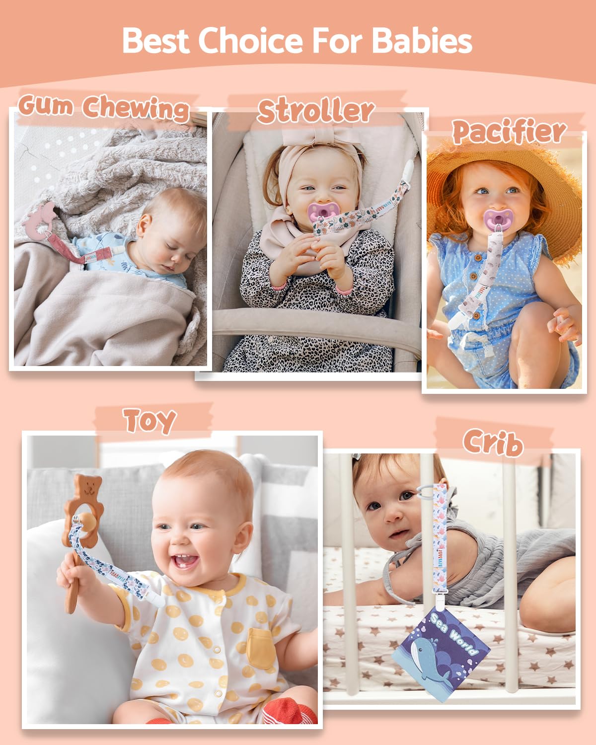 ALVABABY pacifier clip solid colors for everyday use.
