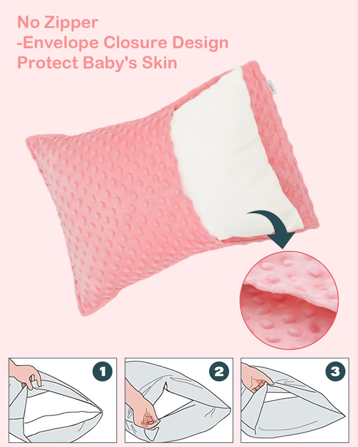 ALVABABY travel-ready pink pillowcase for on-the-go naps.