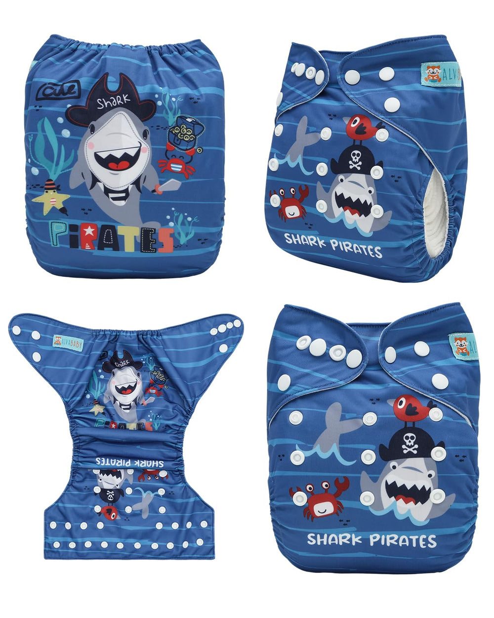 ALVABABY one diaper, adjustable from small to large with snap rows.