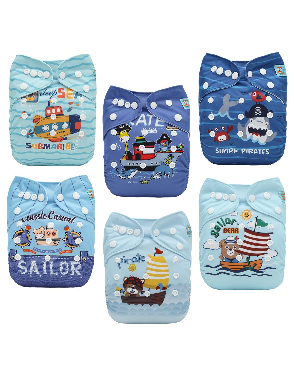 ALVABABY 6-pack cloth diapers displayed for a reusable eco-friendly daily care option.