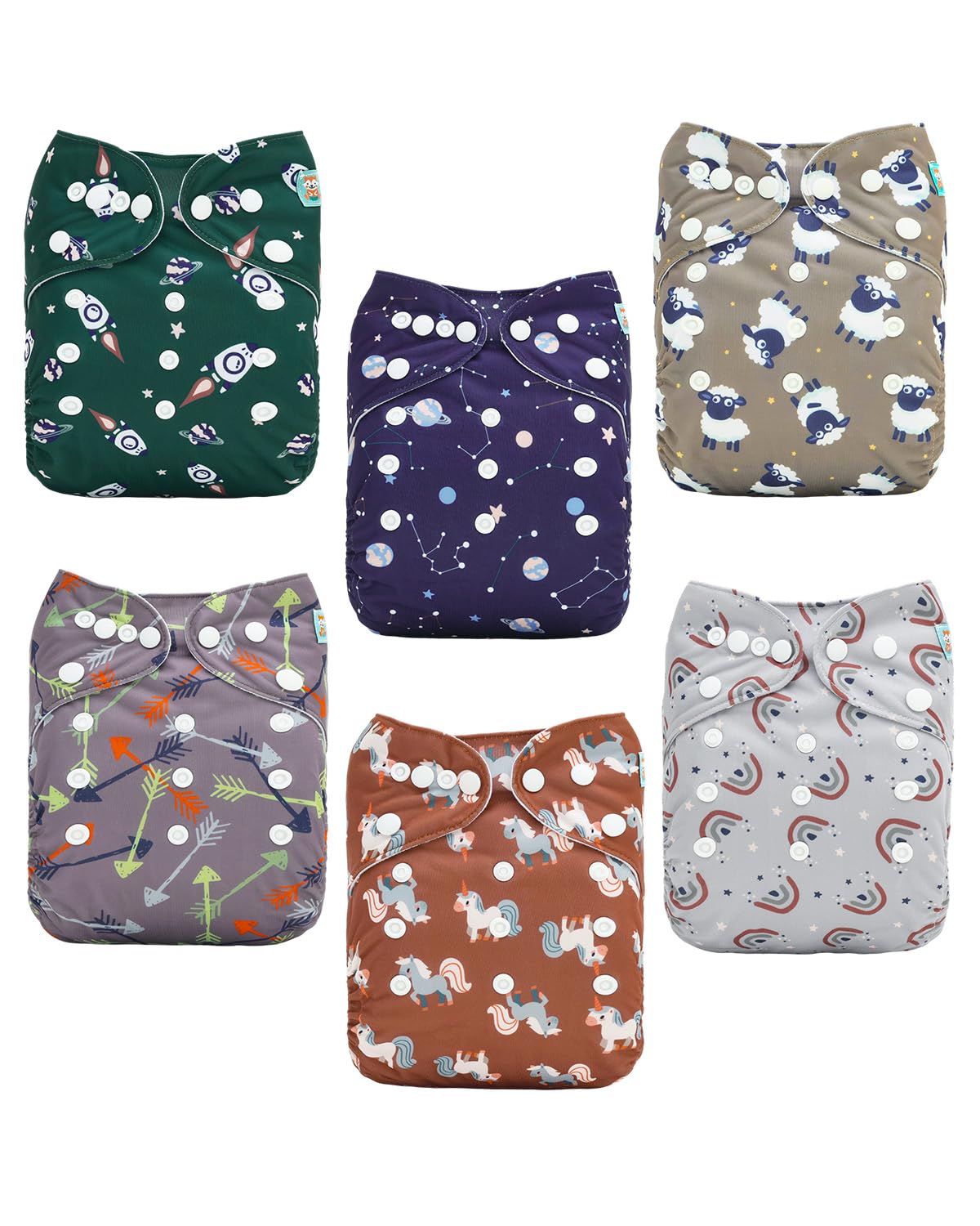 ALVABABY six-pack cloth diapers offering reusable, adjustable fit for growing babies.