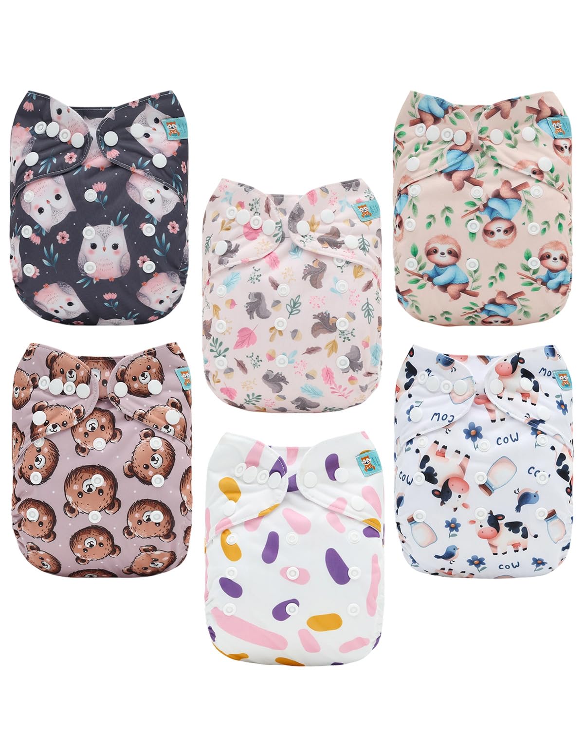 ALVABABY baby cloth diaper six-pack front view for reusable care