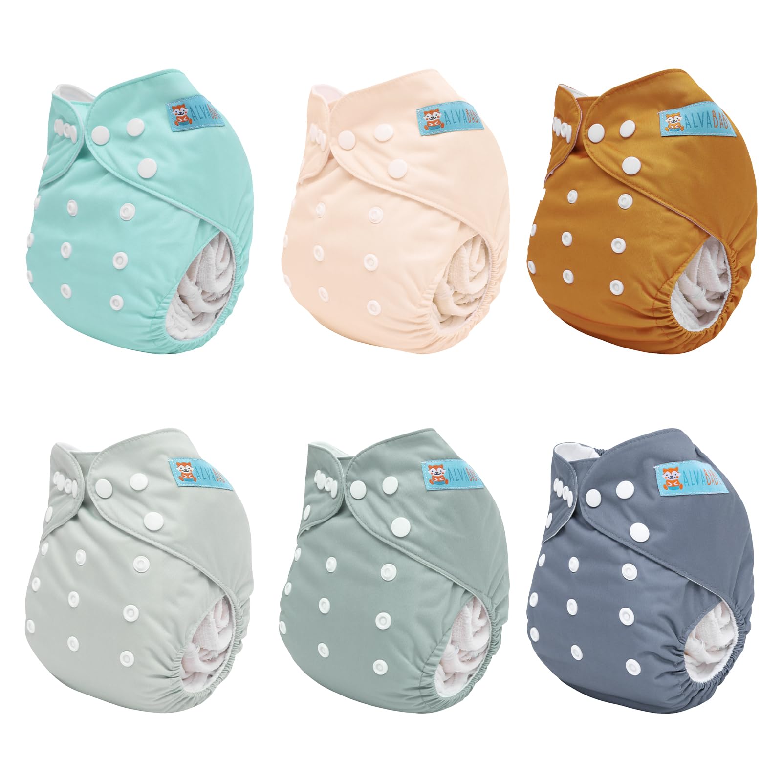 ALVABABY diaper side view showing snap system for convenient size adjustments.