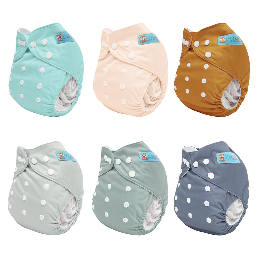 ALVABABY diaper side view showing snap system for convenient size adjustments.