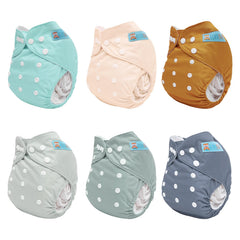 ALVABABY diaper side view showing snap system for convenient size adjustments.