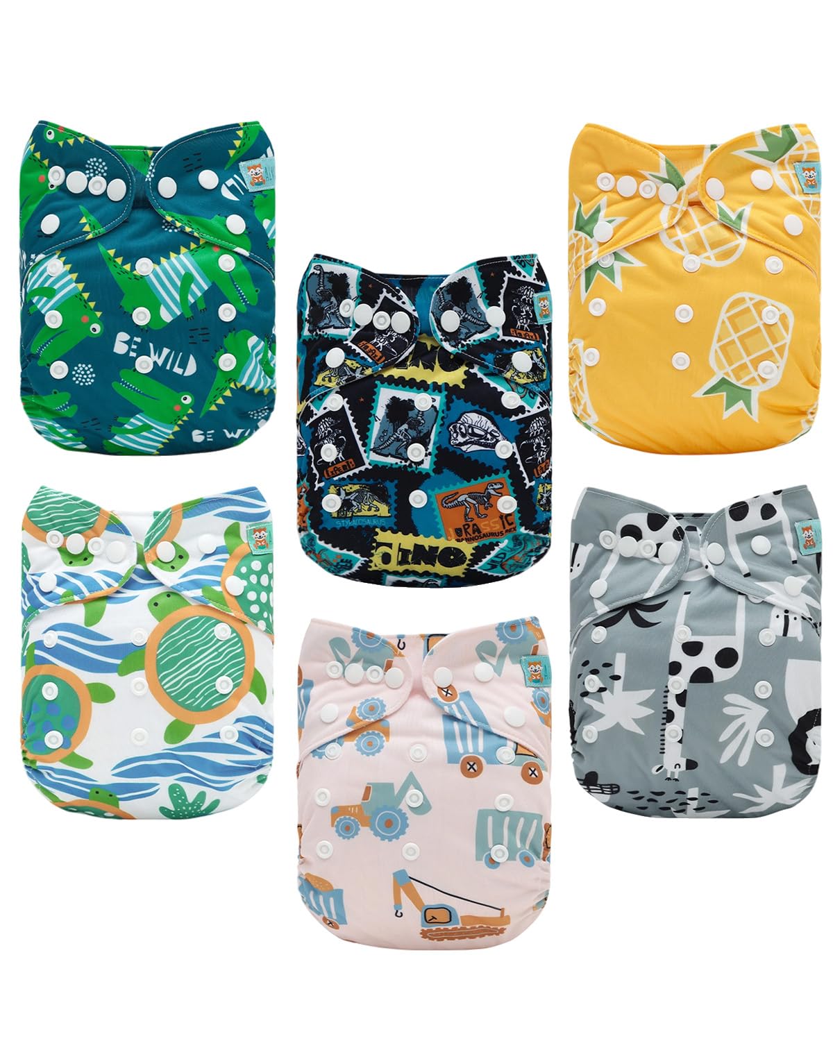 ALVABABY cloth diaper six-pack with reusable design for babies.