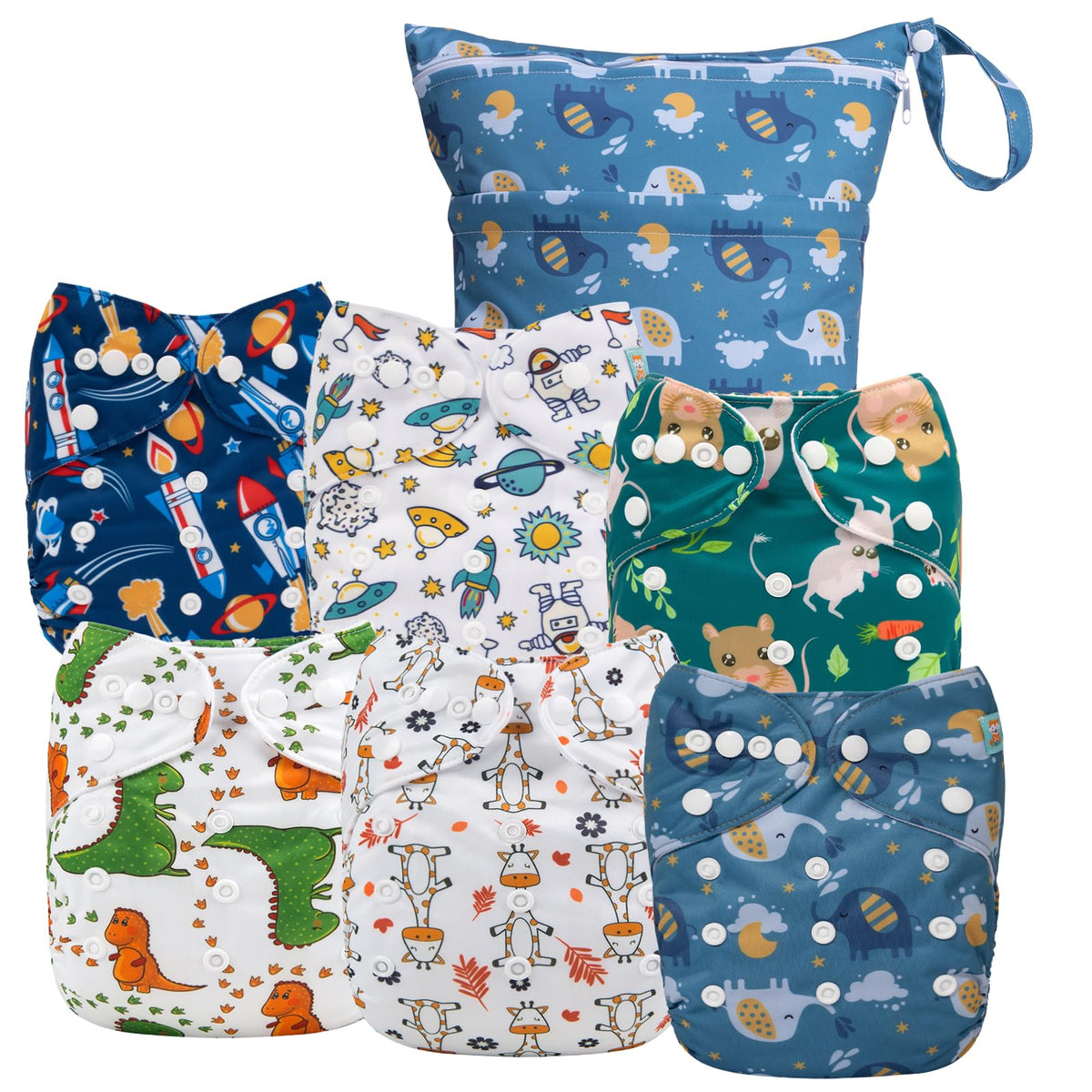 ALVABABY cloth diaper cover in a 6-pack with durable leg gussets for leak protection.
