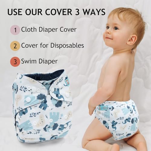 ALVABABY diaper cover illustrating snap row sizing from S to L