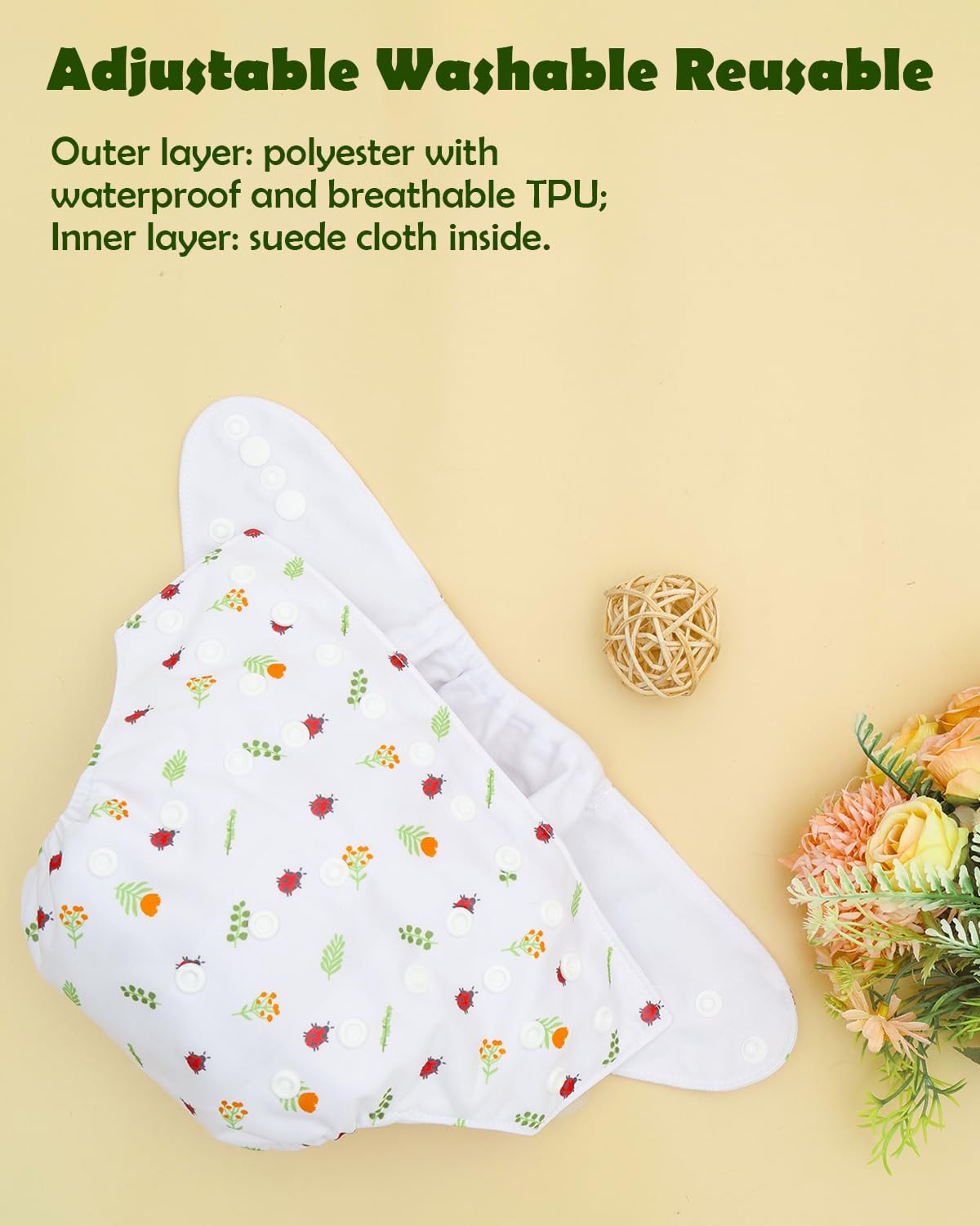 ALVABABY 3-layer inserts provide absorbent protection for longer wear.