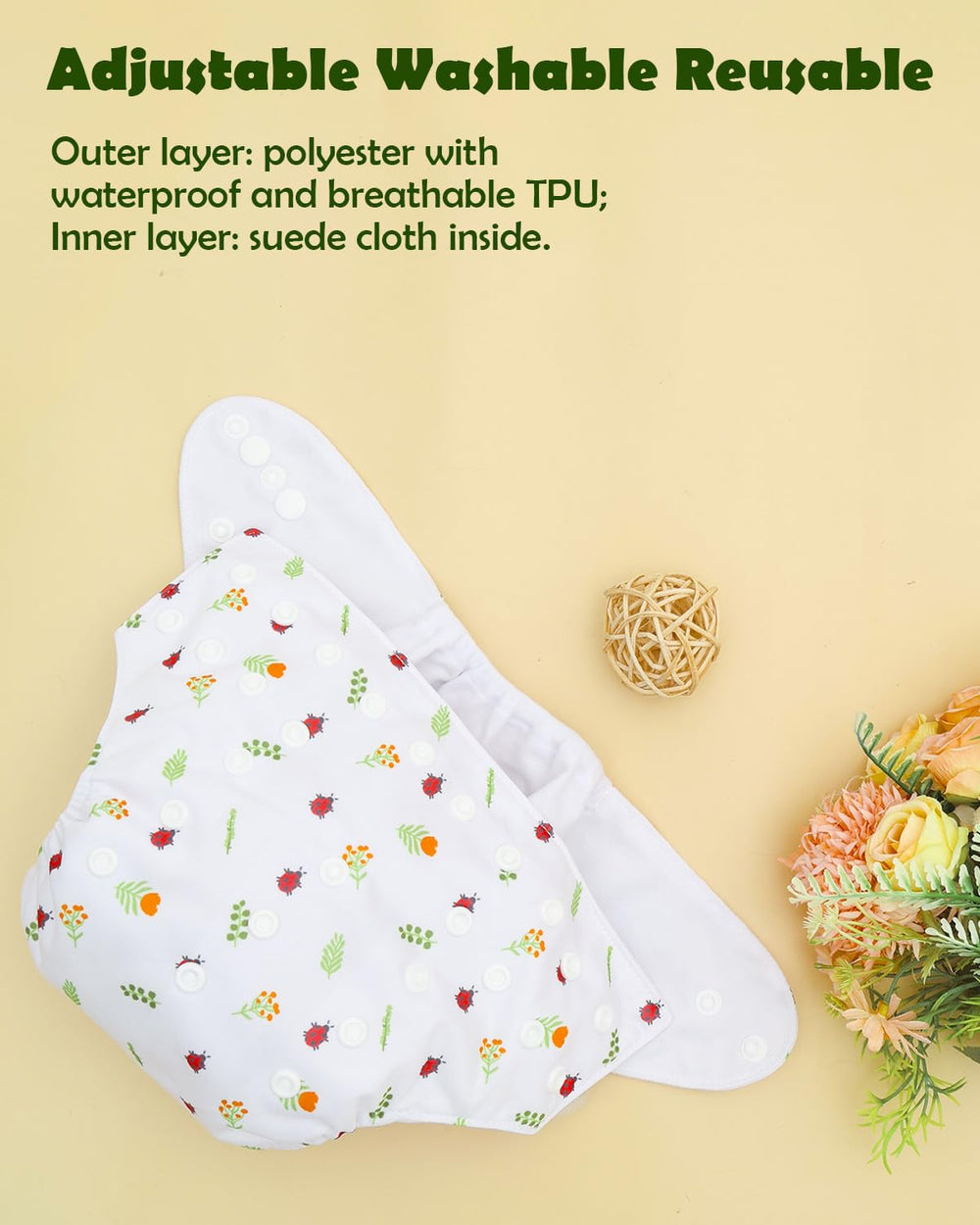 ALVABABY 3-layer inserts provide absorbent protection for longer wear.