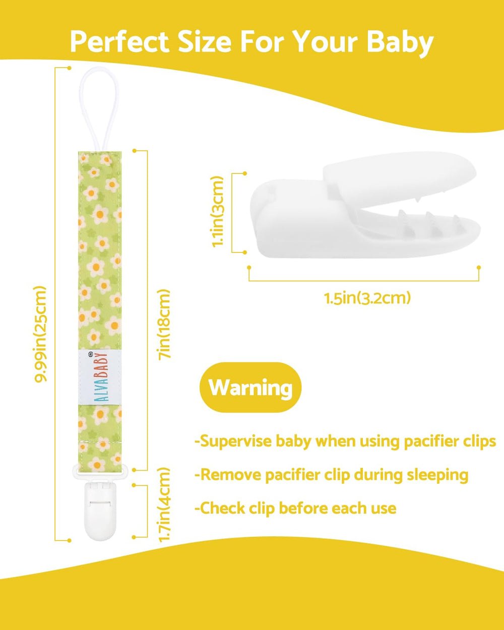 ALVABABY paci clip with plastic teeth holds firmly without damaging clothes