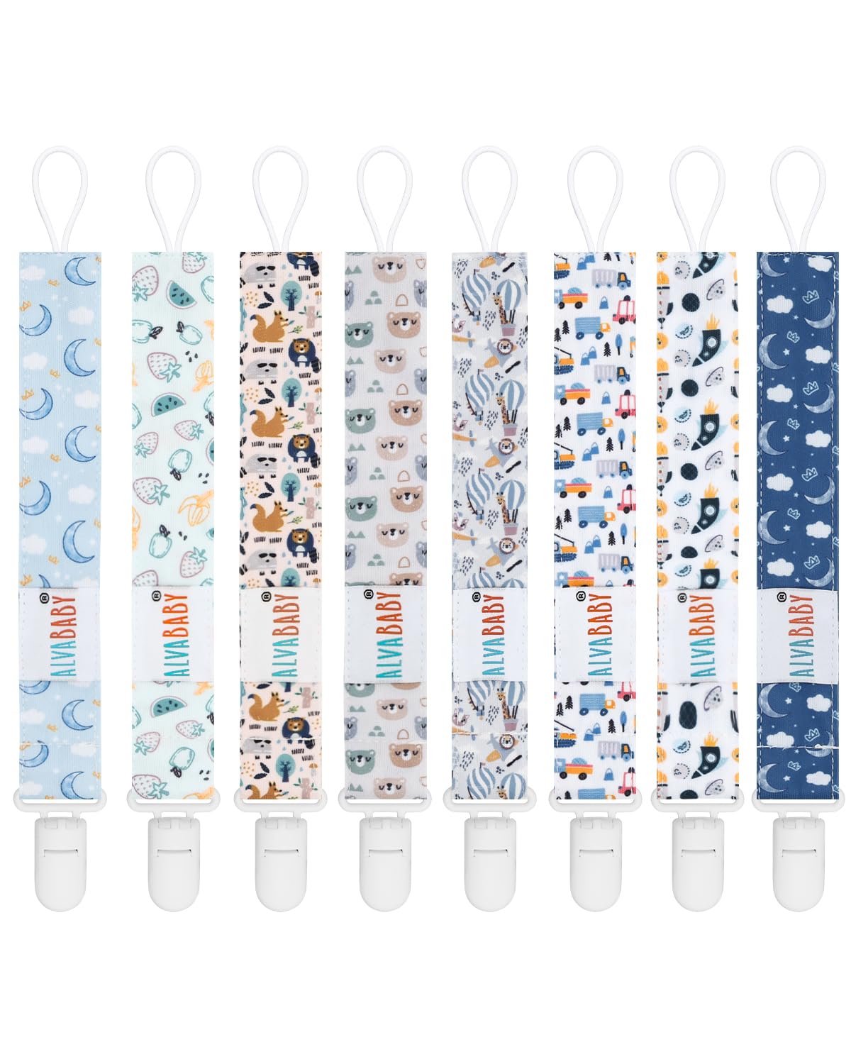 ALVABABY pacifier clip with floral design keeps pacifier secure and handy.