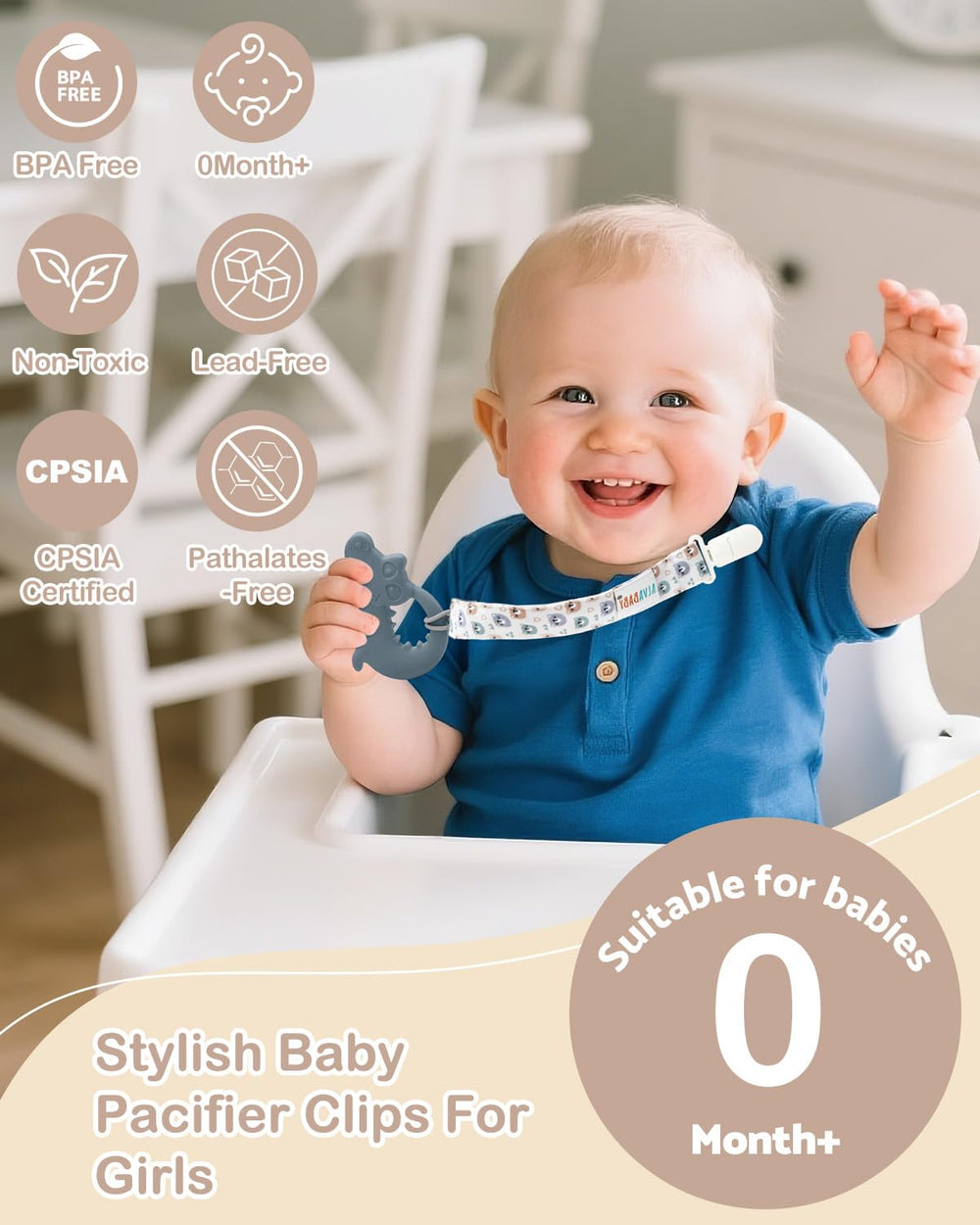 ALVABABY pacifier clip rainbow pattern adds style while preventing losses.