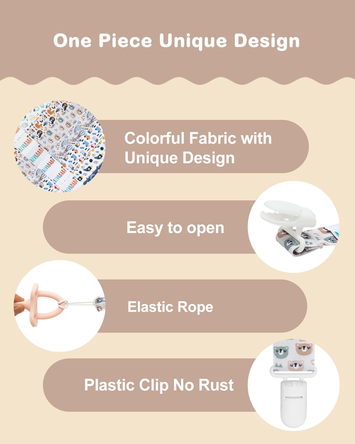 ALVABABY pacifier clip solid colors offer versatile matching.