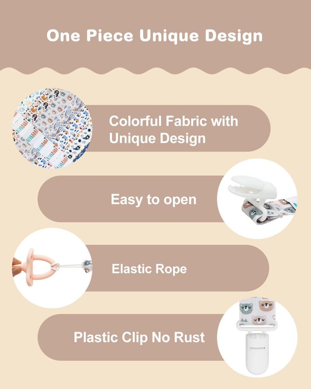 ALVABABY pacifier clip solid colors offer versatile matching.