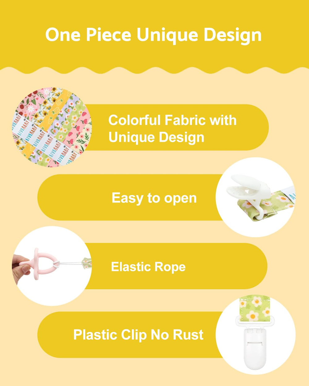 ALVABABY pacifier leash is washable and durable for everyday use