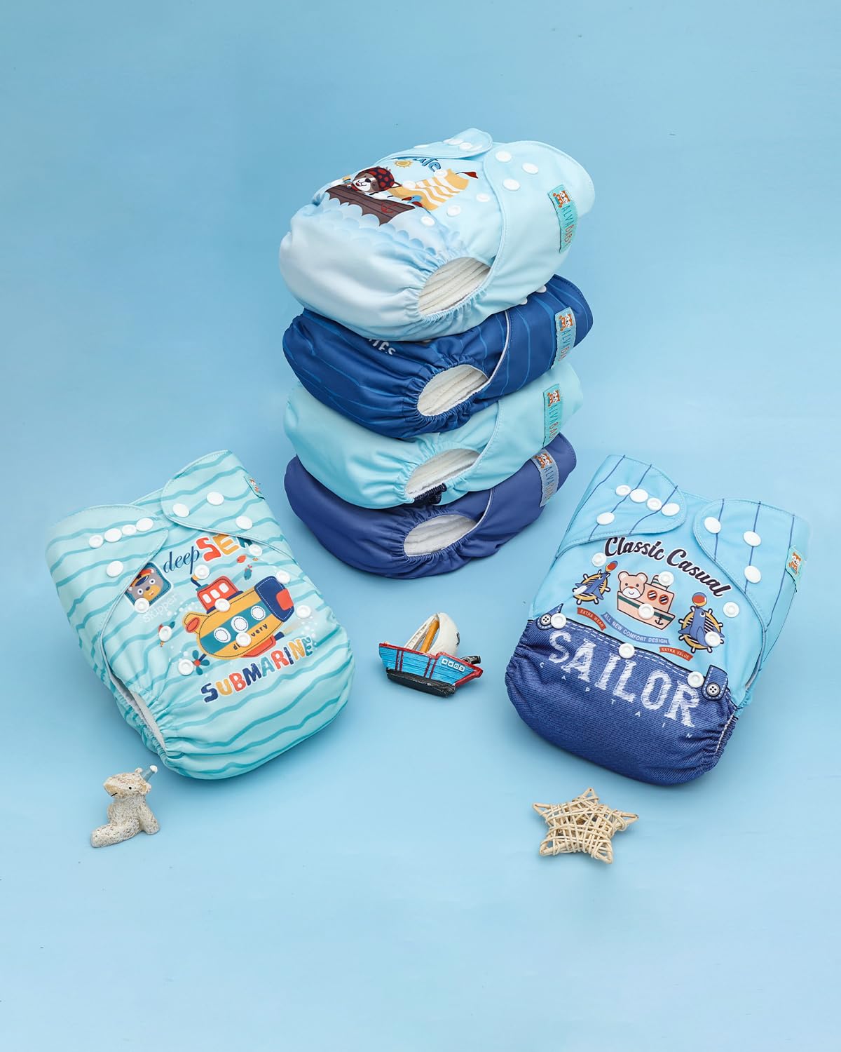 ALVABABY packing list shows 6 diapers and 12 inserts for complete kit.