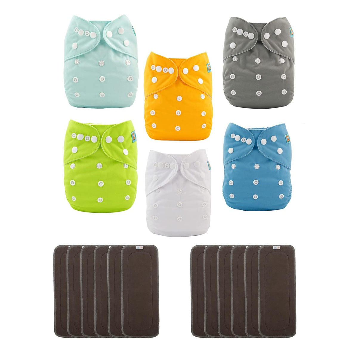 ALVABABY six-diaper pack with inserts for reusable diapering.