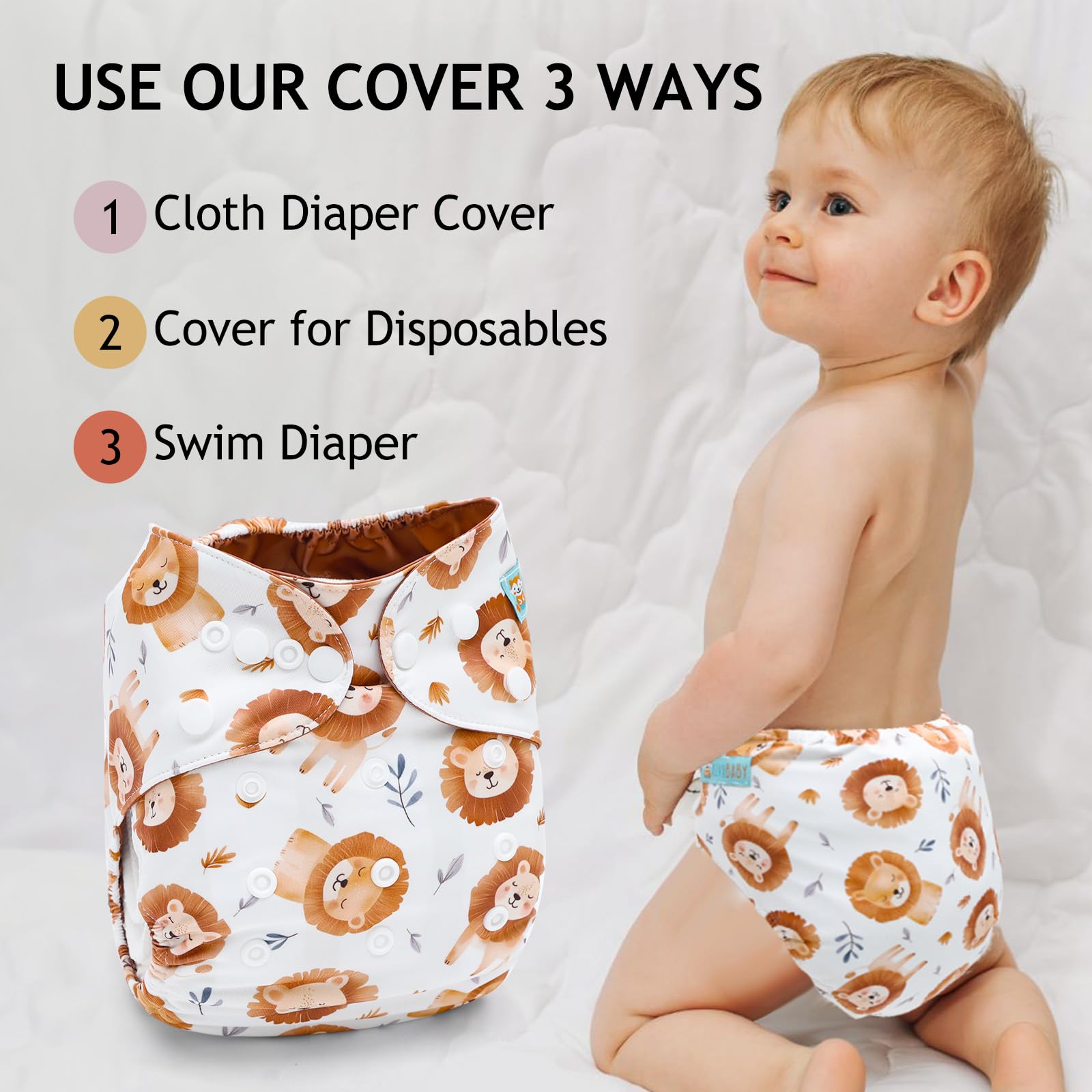 Demonstrates the diaper cover used as a swim diaper for water play.