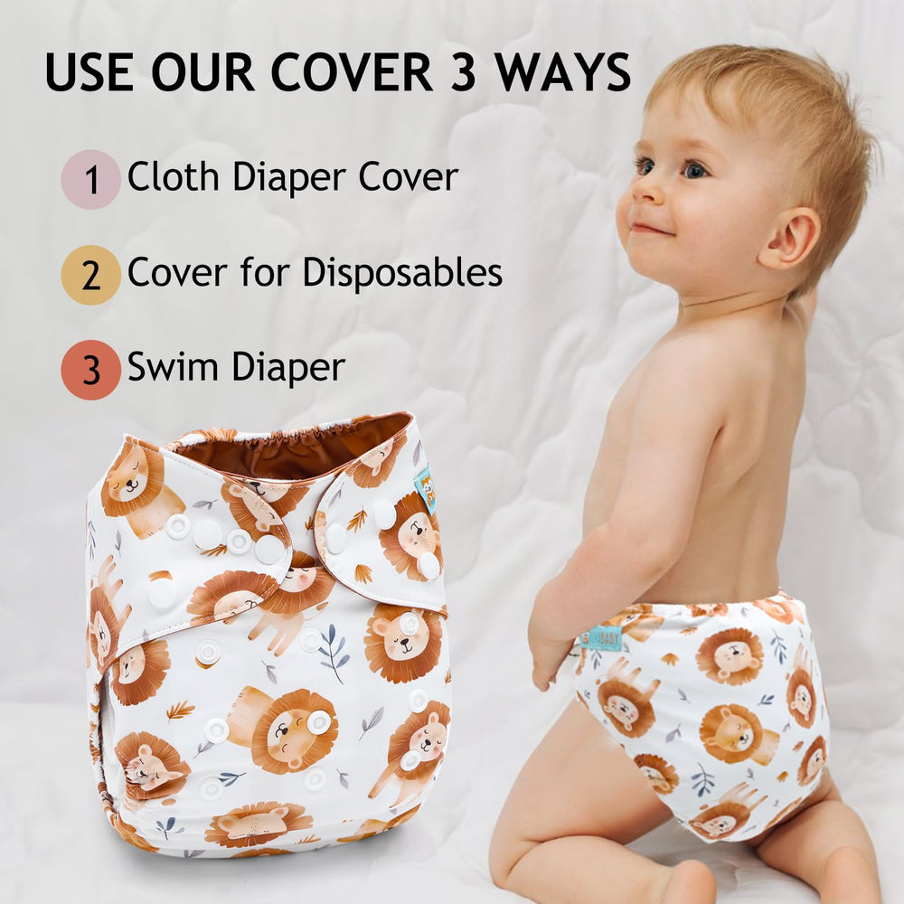 Demonstrates the diaper cover used as a swim diaper for water play.