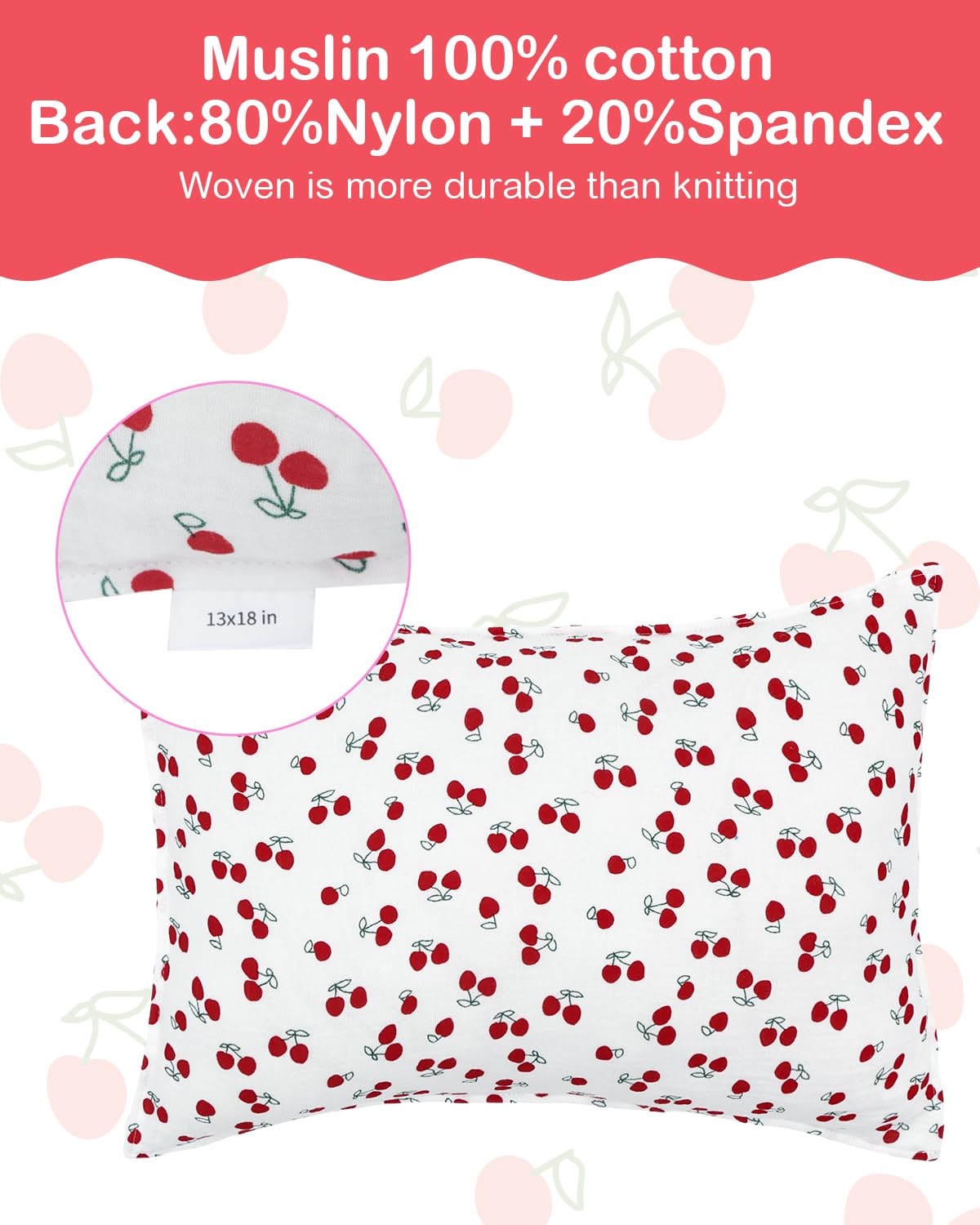 ALVABABY pillowcase back panel shows stretchy nylon-spandex for secure fit