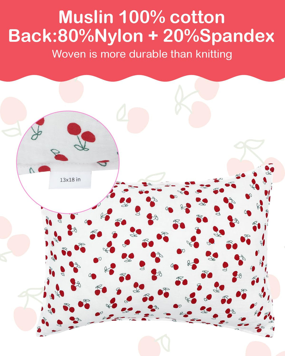 ALVABABY pillowcase back panel shows stretchy nylon-spandex for secure fit