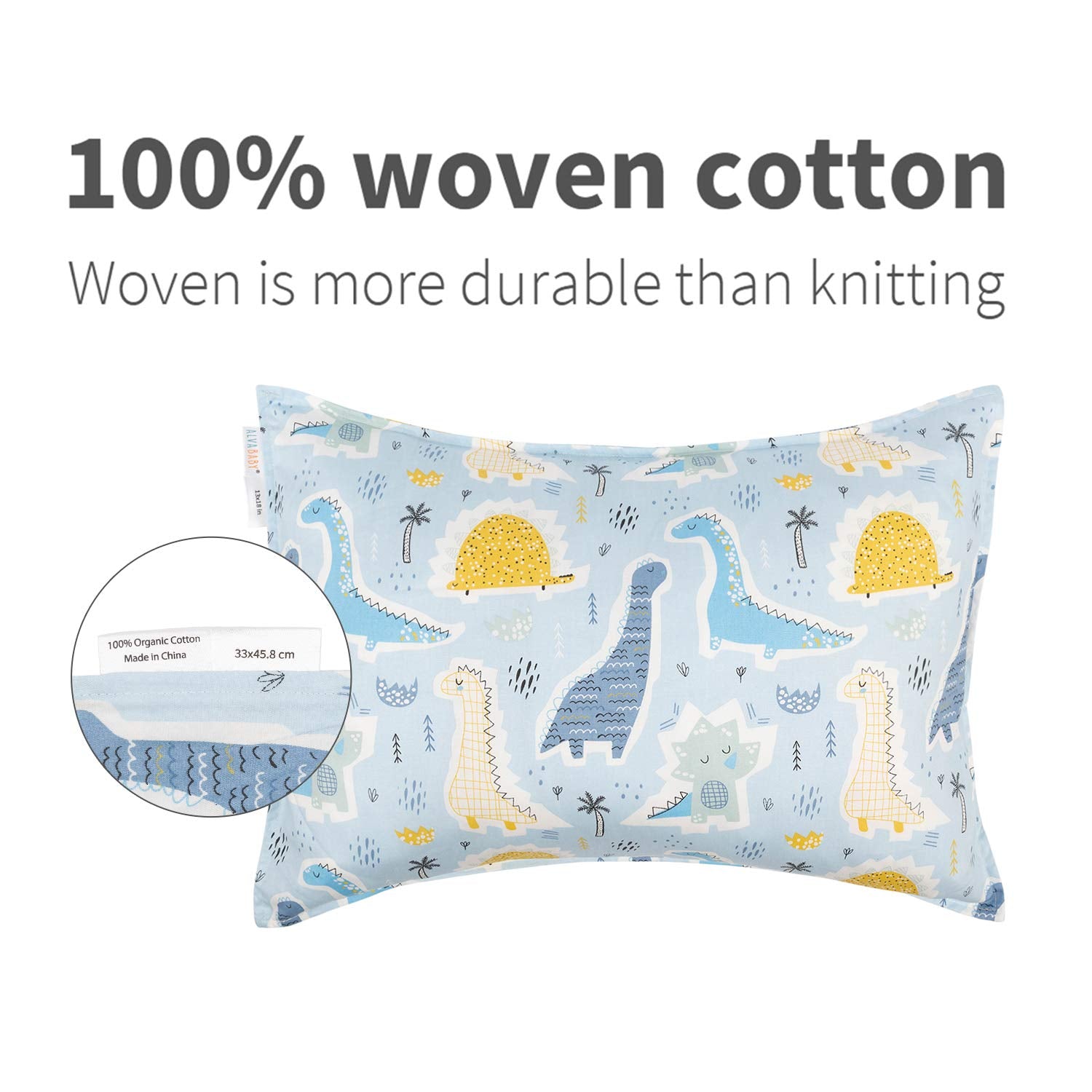 ALVABABY cotton weave texture pillowcase highlighting durable, soft fabric safe for sensitive skin.
