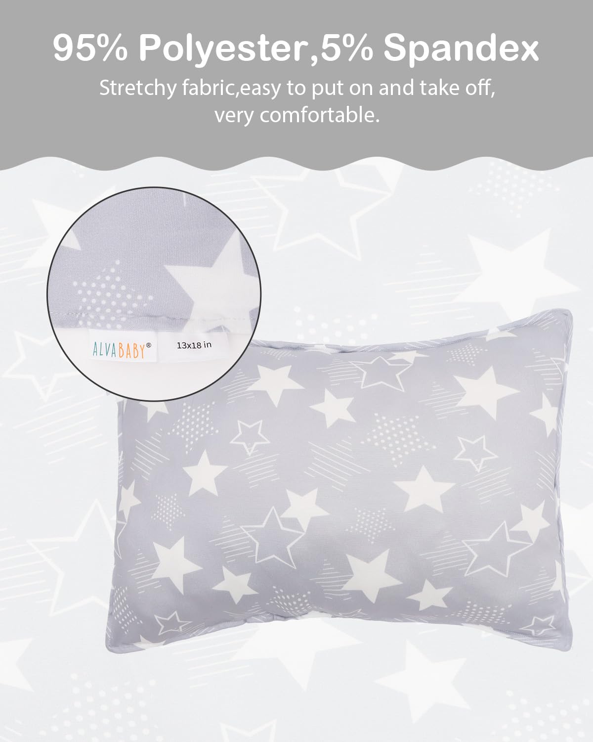 ALVABABY pillow cover with envelope closure for easy on/off.