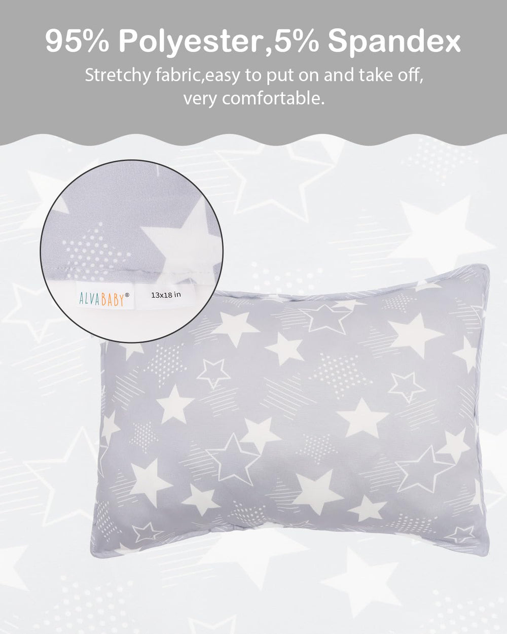 ALVABABY pillow cover with envelope closure for easy on/off.