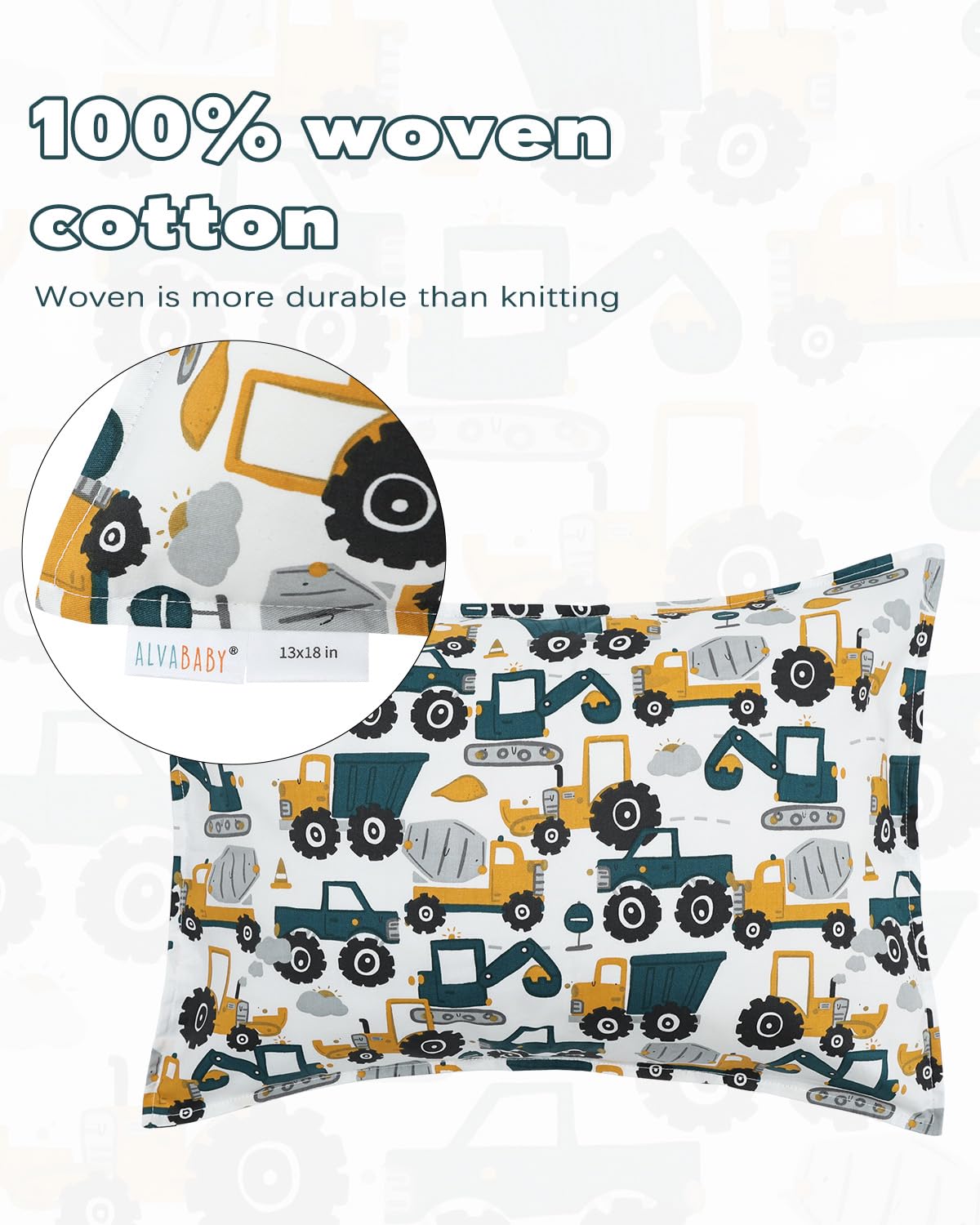 ALVABABY pillowcase fits 13x18 and loosely fits 12x16 toddler pillows