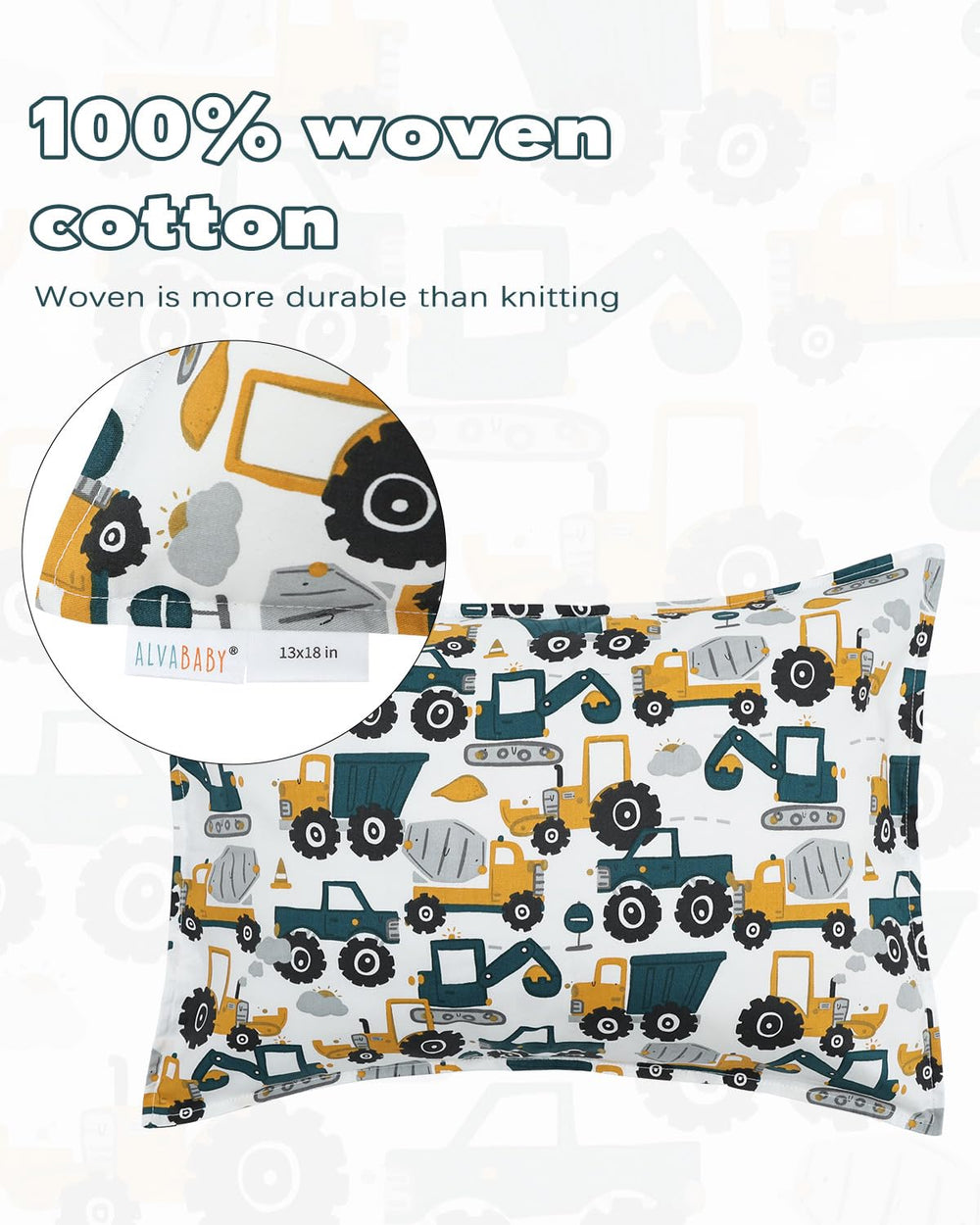 ALVABABY pillowcase fits 13x18 and loosely fits 12x16 toddler pillows