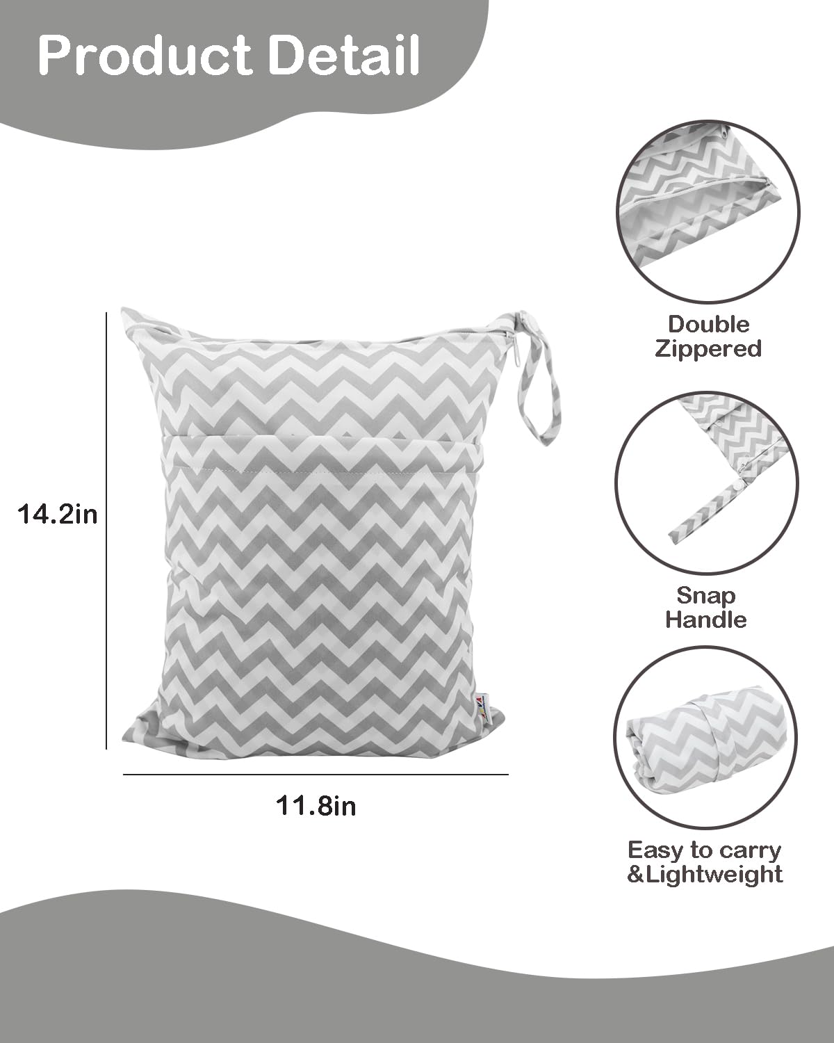 ALVABABY wet-dry bag sized 30x36 cm, ideal capacity for multiple cloth diapers.
