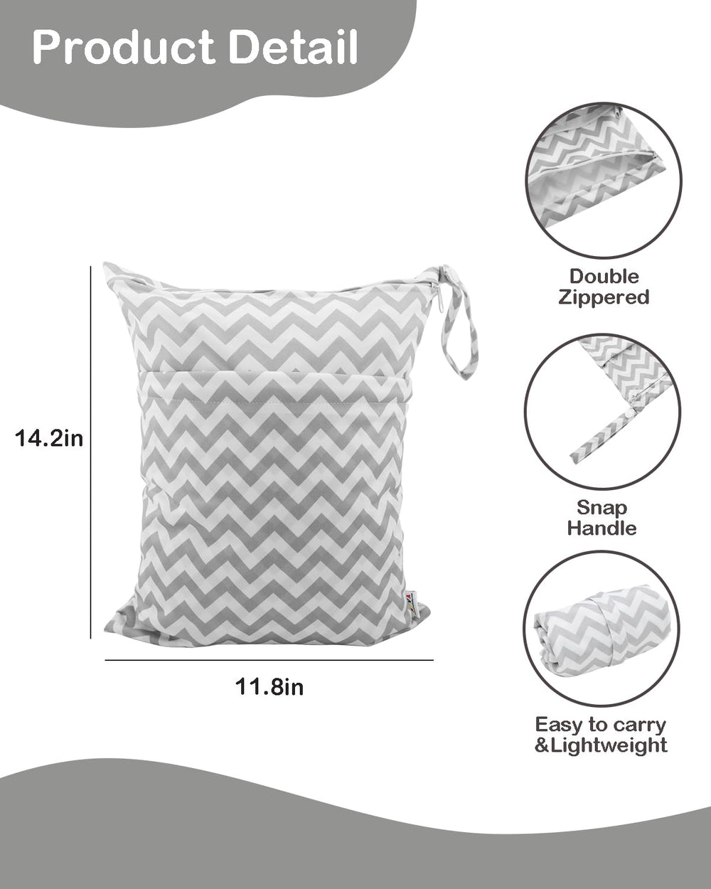 ALVABABY wet-dry bag sized 30x36 cm, ideal capacity for multiple cloth diapers.