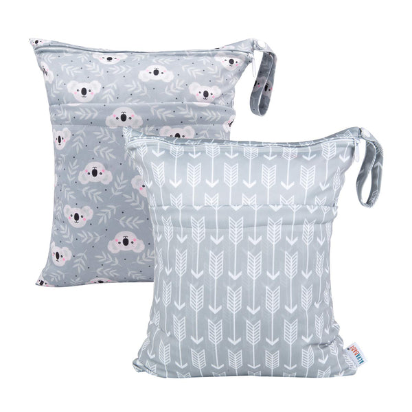 ALVABABY wet/dry bag front view with dual compartments for organization