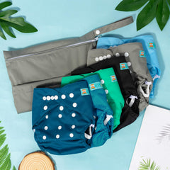 ALVABABY wet-dry bag open showing compartments for wet and dry items.