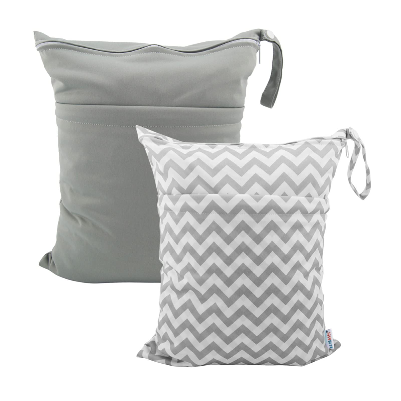 ALVABABY wet-dry bag with two zippered pockets keeps wet and dry items organized.