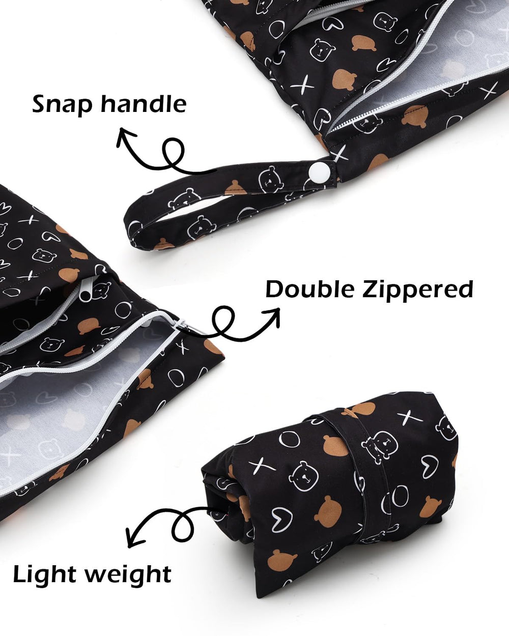 ALVABABY dual-zipper design keeps wet and dry items separated during travel.