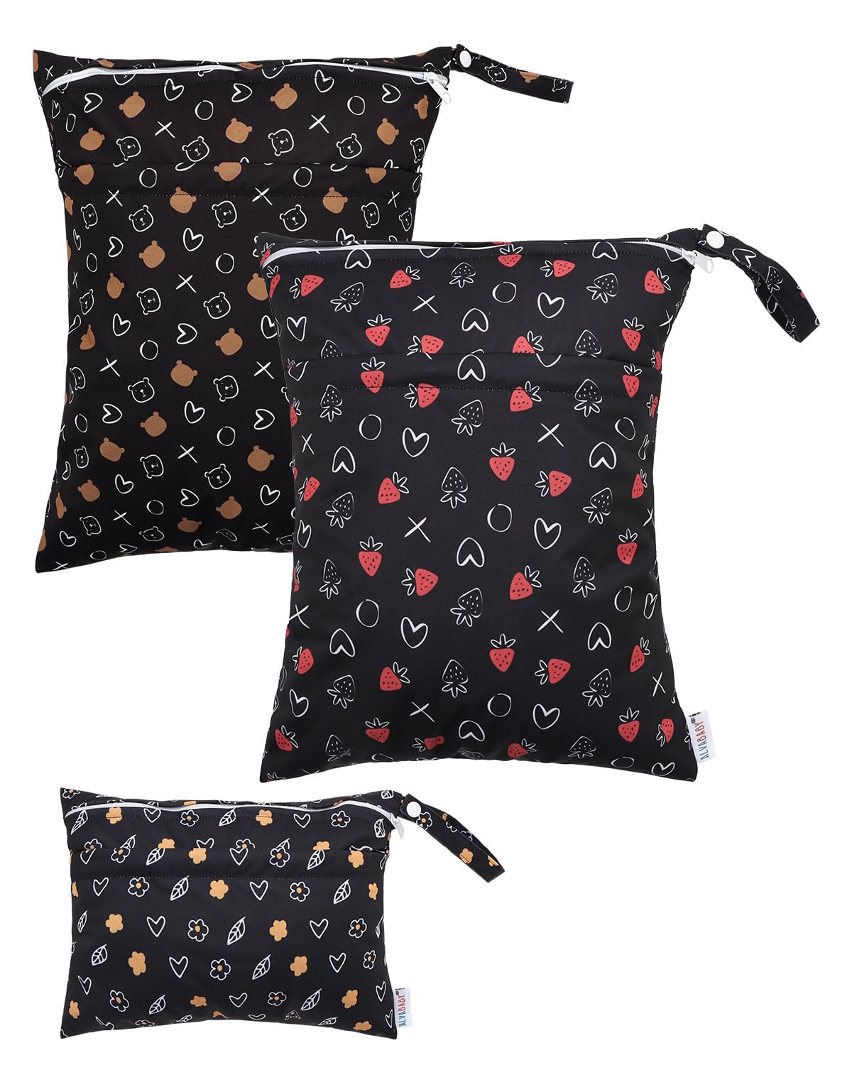 ALVABABY wet-dry bag large open view ideal for storing diapers on the go.